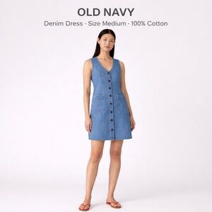 Old Navy 100% Cotton Denim Dress Size Medium Sleeveless Button Front Pockets M